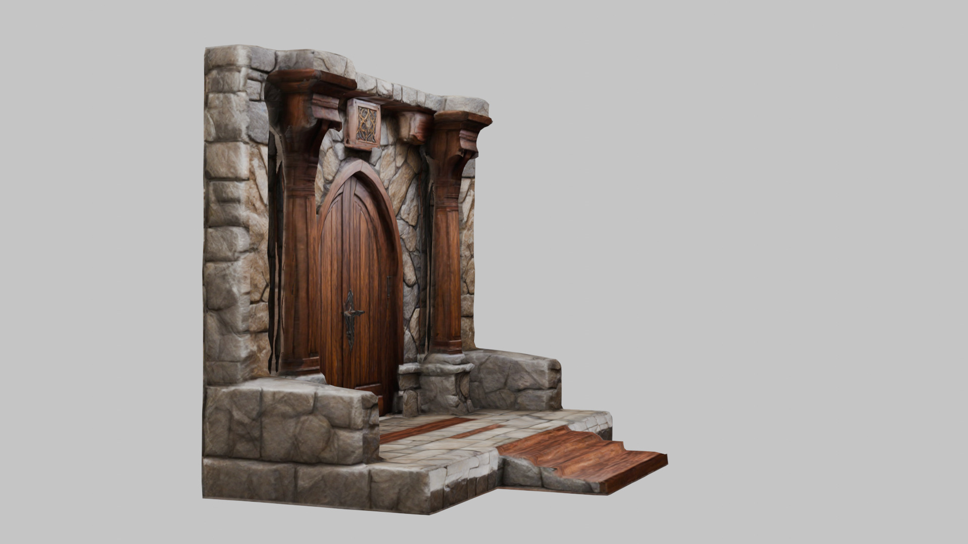 MEdieval Door Wall entrance modular Game Asset Low-poly 3D model_10