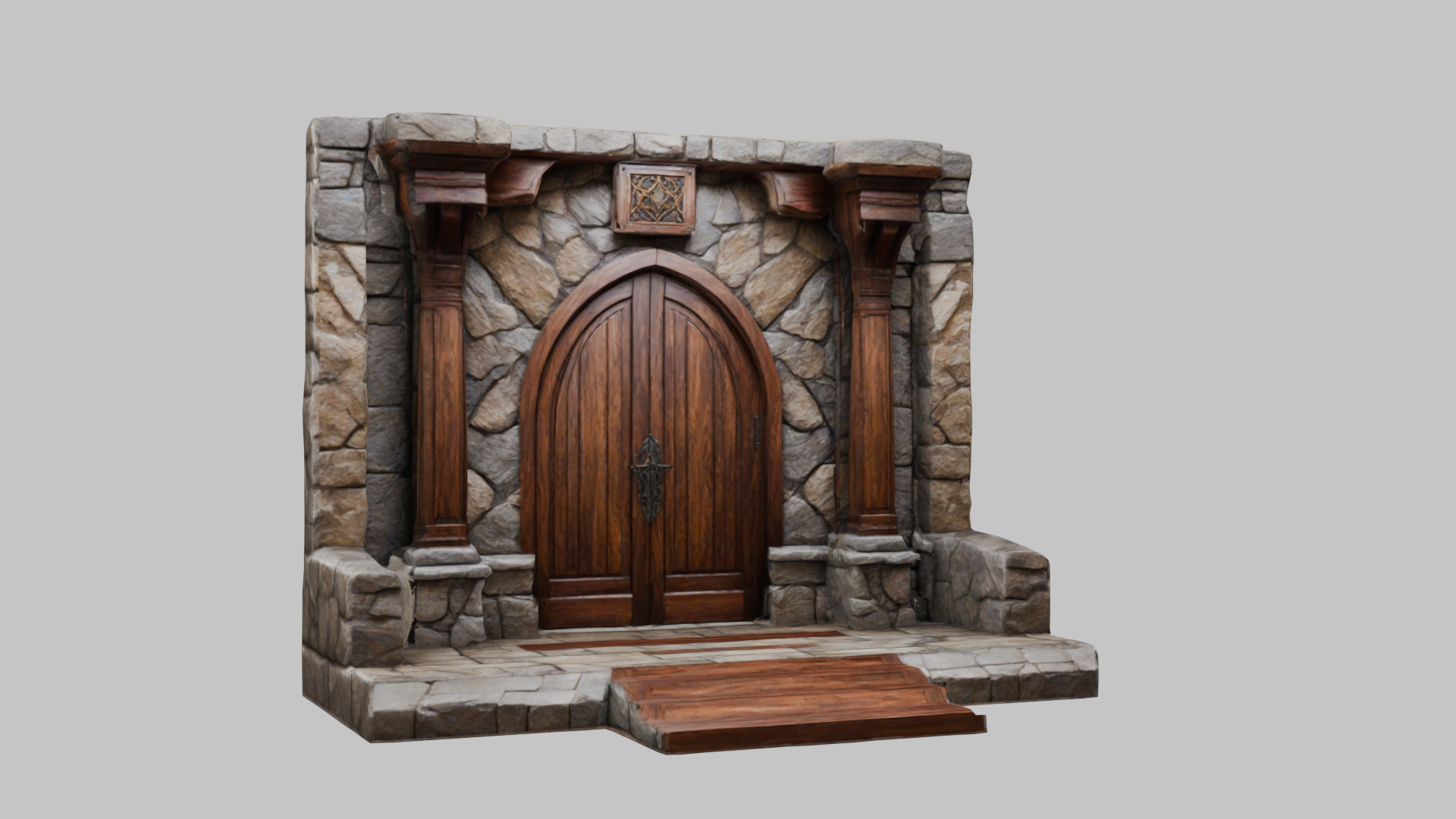 MEdieval Door Wall entrance modular Game Asset Low-poly 3D model_8