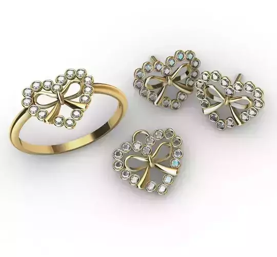 Ring Pendant Earring heart bond tie 3D print model