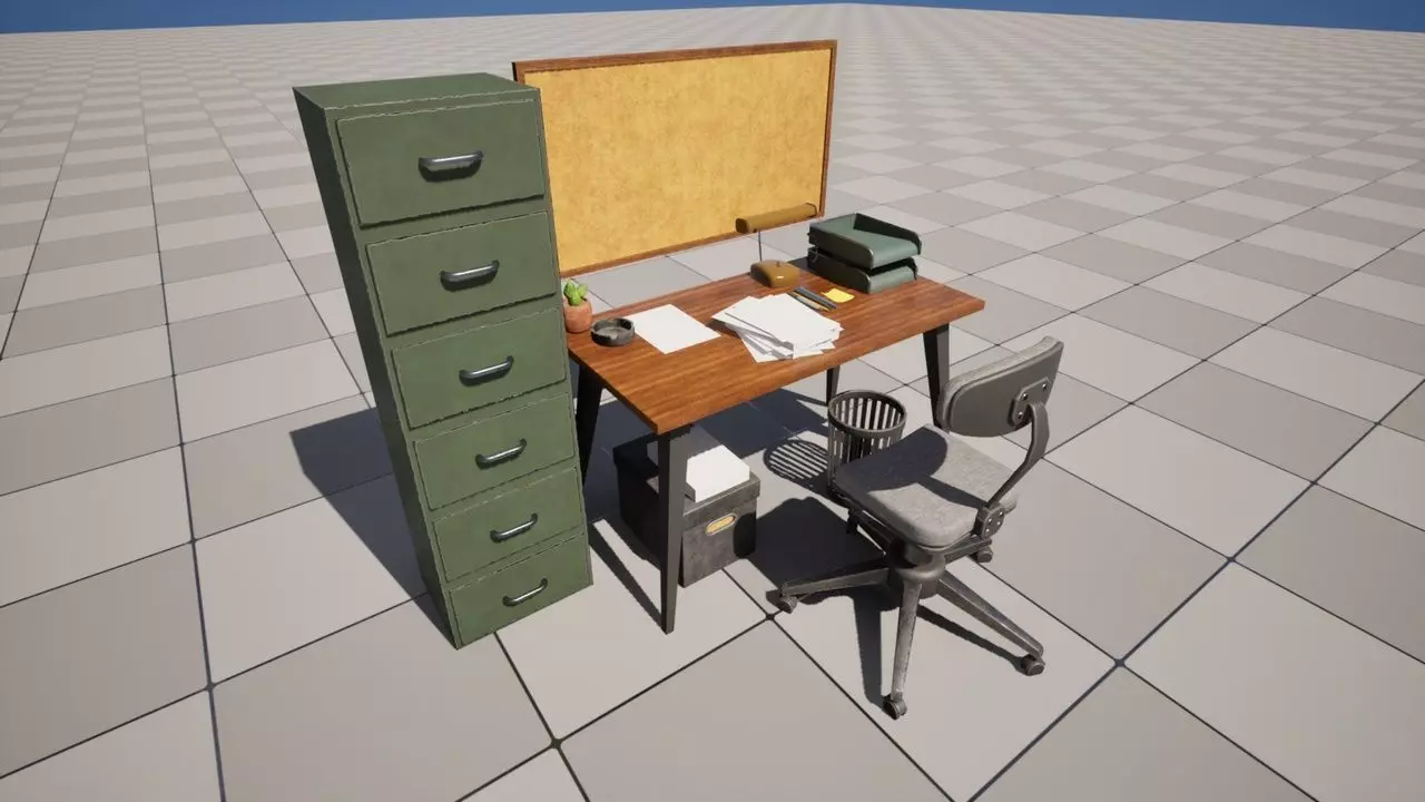 Office Props Low-poly 3D model_0