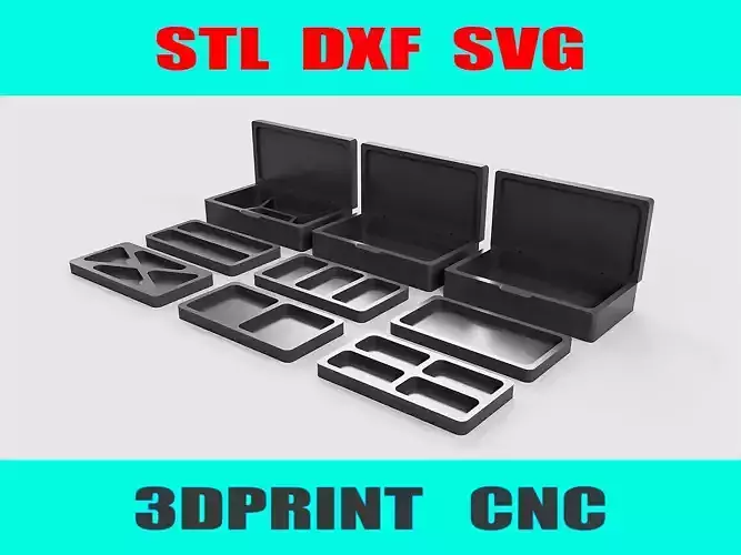 Jewelry Box Set  3 Boxes and 6 Trays  STL for CNC
