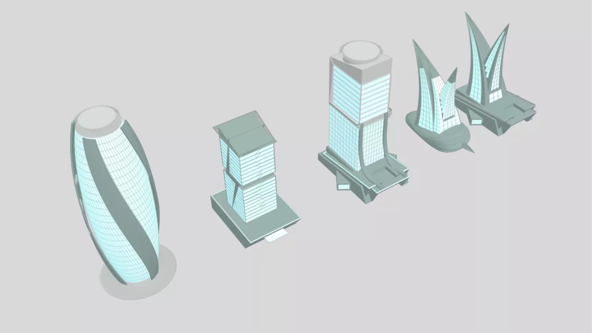 Futuristic Low Poly Skyscraper Pack Low-poly 3D model_0