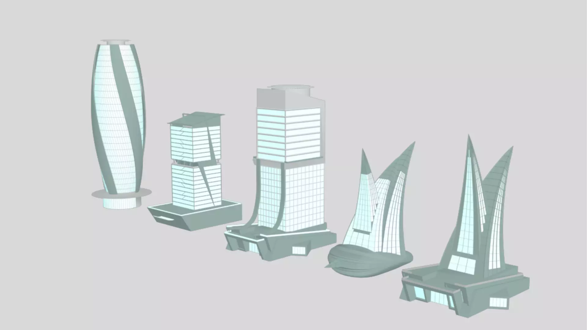 Futuristic Low Poly Skyscraper Pack Low-poly 3D model_1