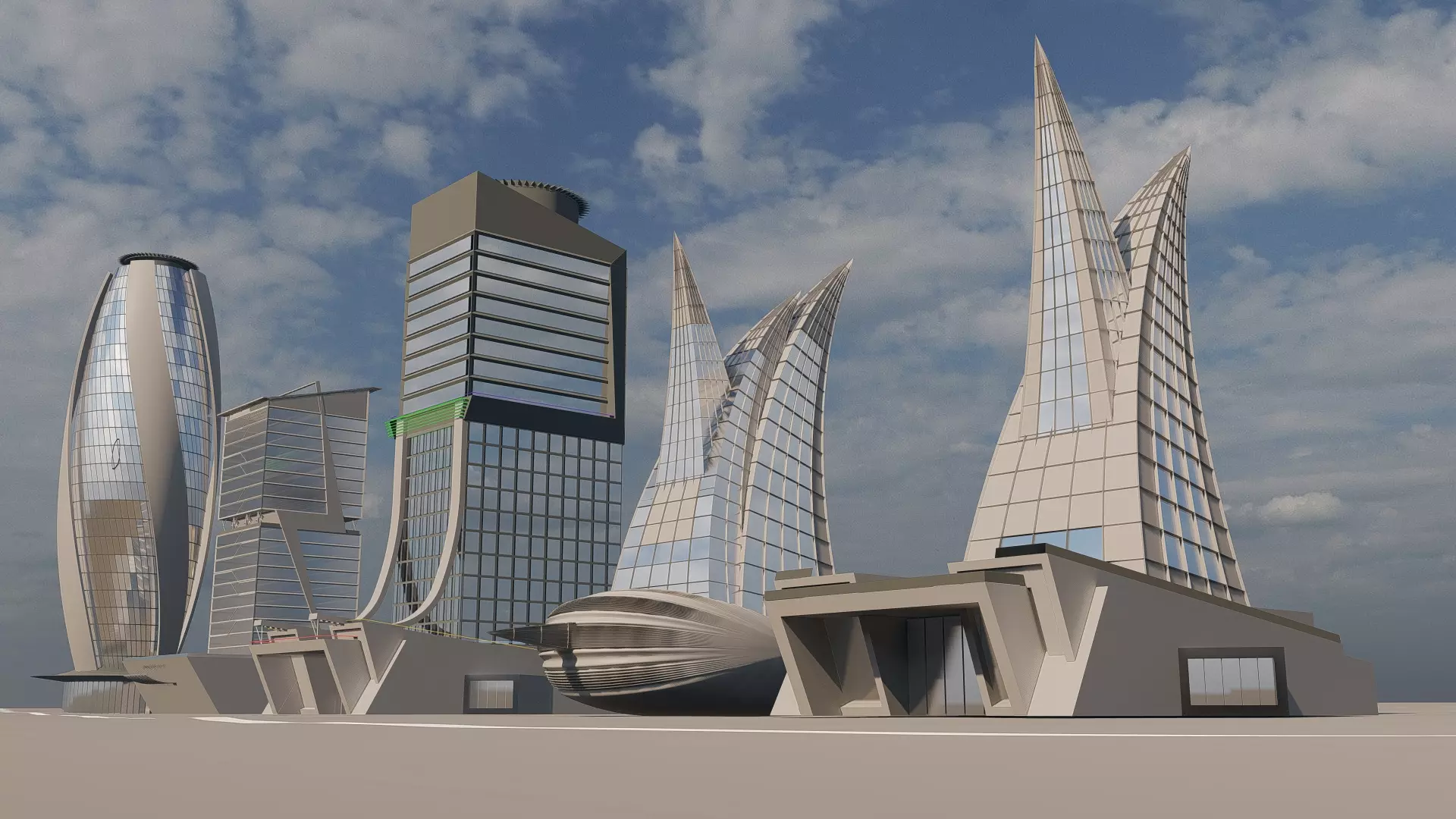 Futuristic Low Poly Skyscraper Pack Low-poly 3D model_2