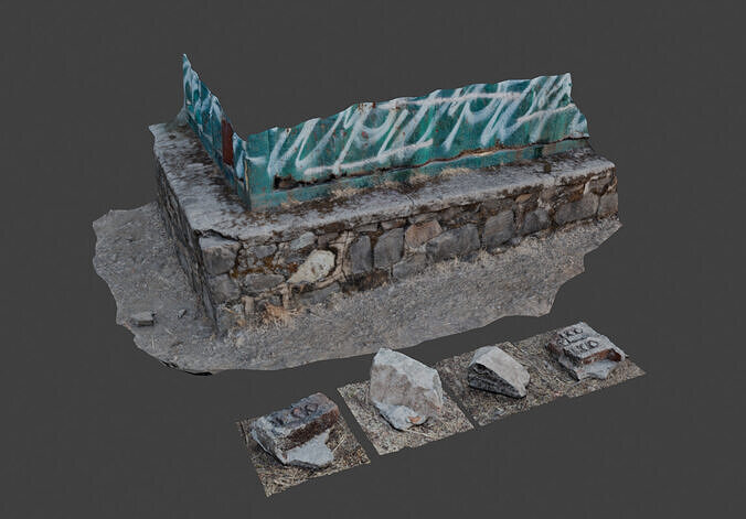 3D Scanned Bricks and Rocks Asset Pack of 5 with LODs 3D model