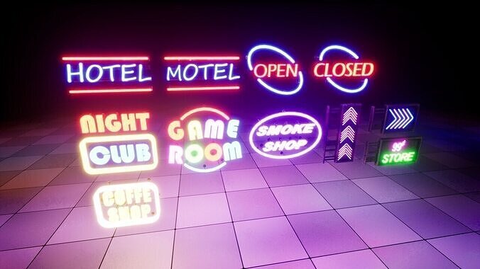 Neon Signs Low-poly 3D model