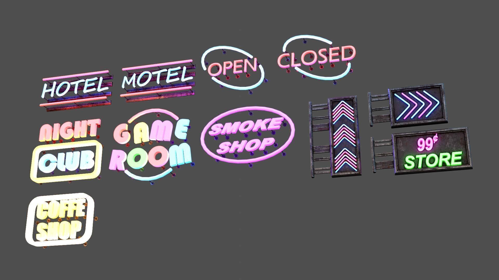 Neon Signs Low-poly 3D model_8