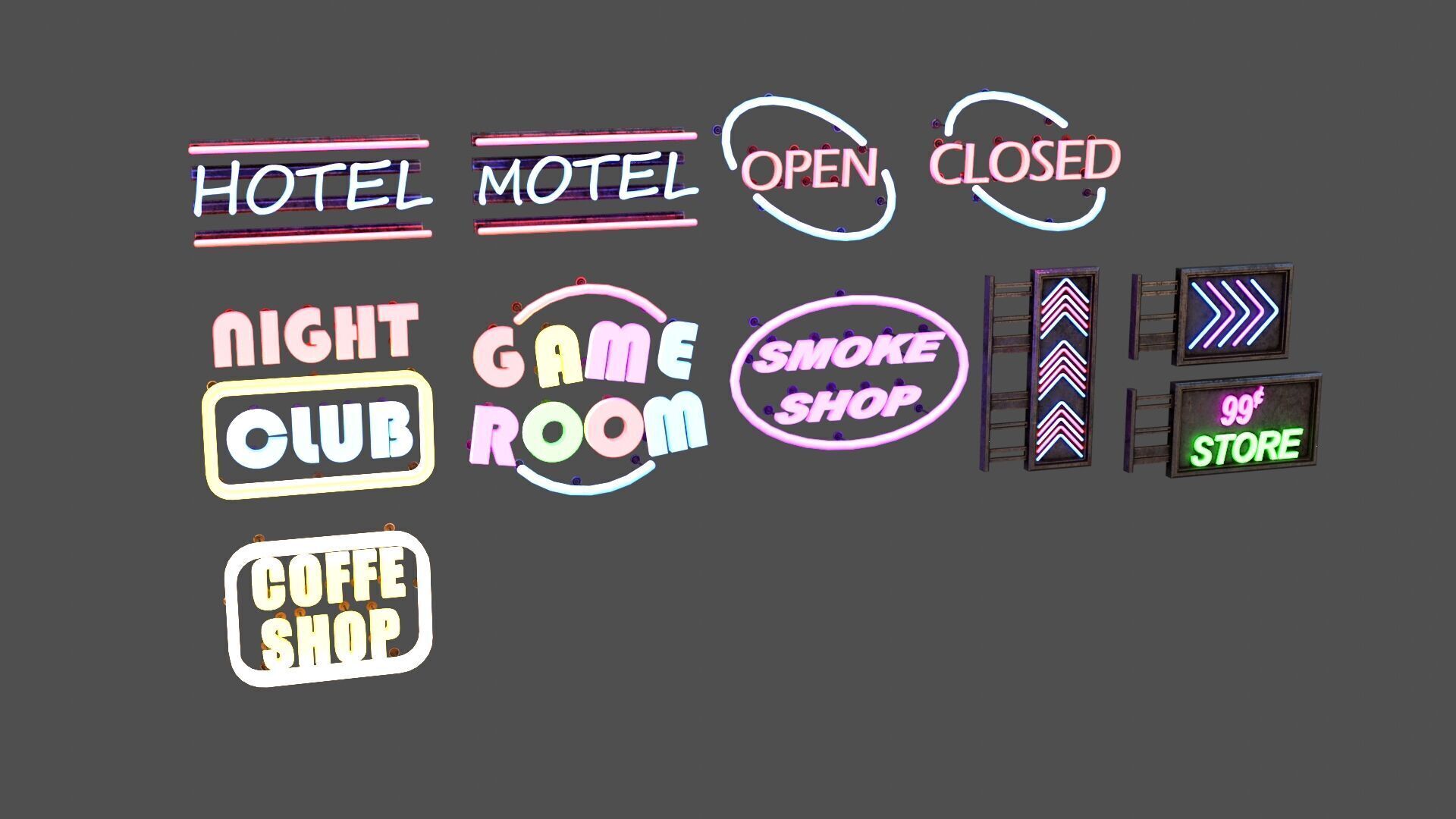 Neon Signs Low-poly 3D model_6