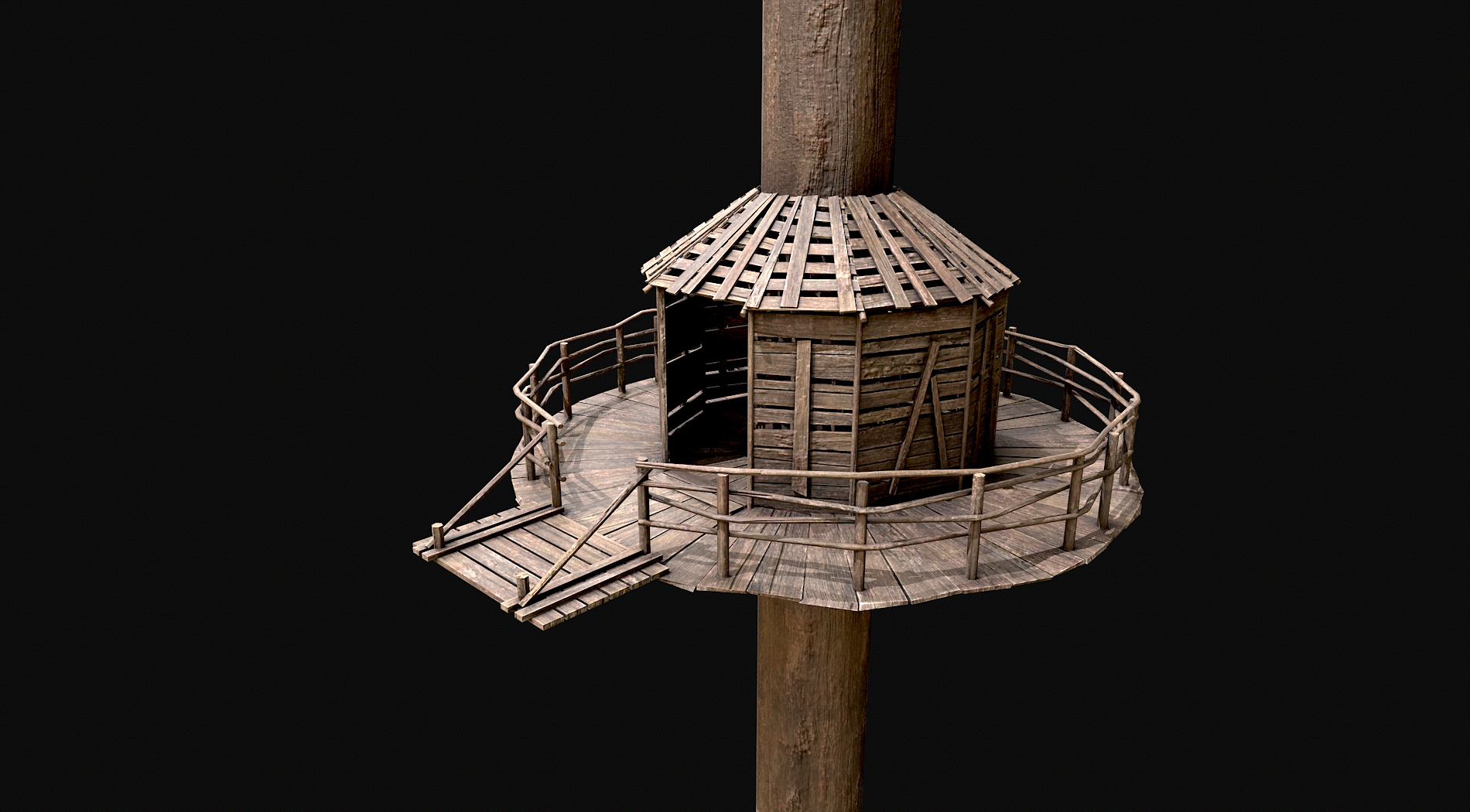 Wooden Tree House Shelters and Platforms 3 Low-poly 3D model_2