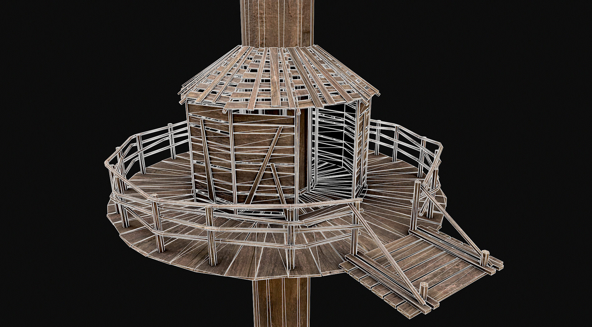 Wooden Tree House Shelters and Platforms 3 Low-poly 3D model_5