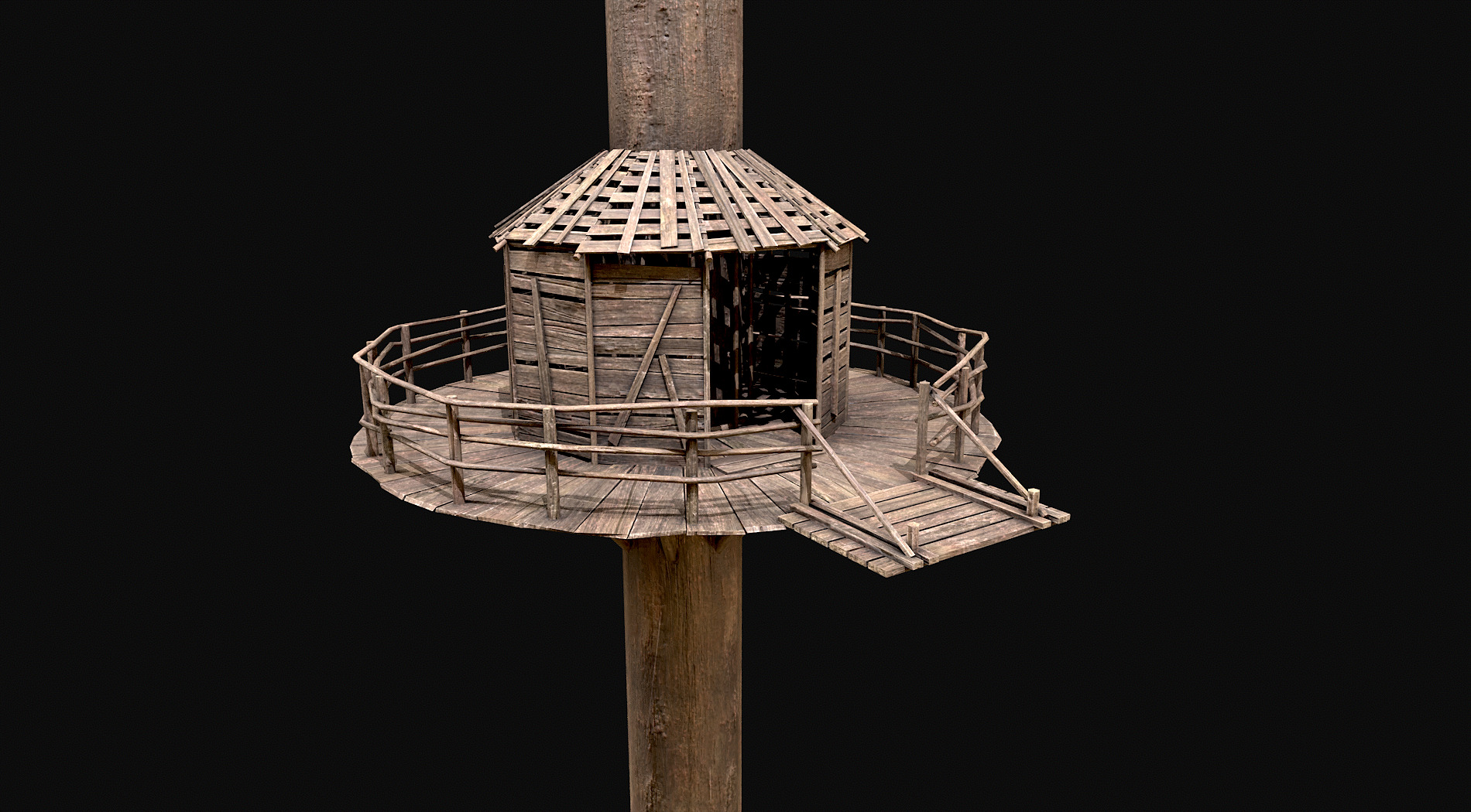 Wooden Tree House Shelters and Platforms 3 Low-poly 3D model_1