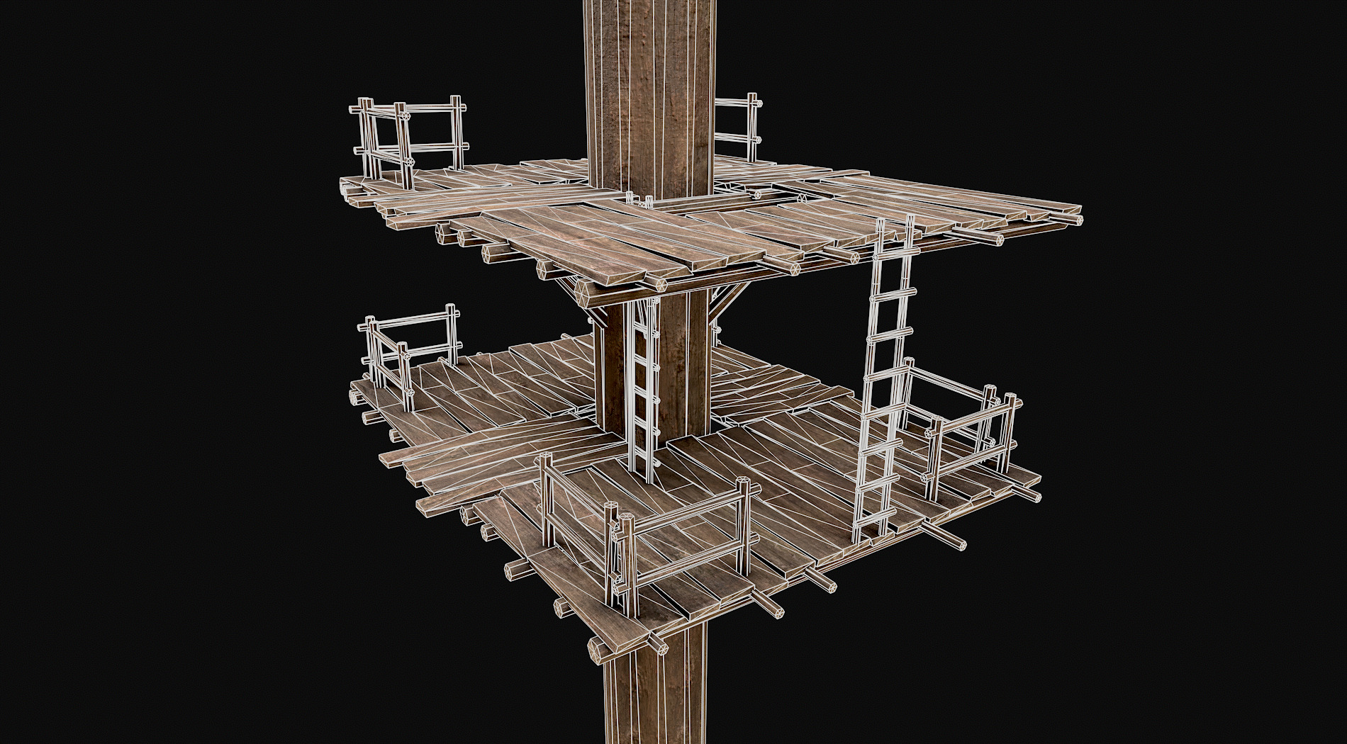 Wooden Tree House Shelters and Platforms 5 Low-poly 3D model_5
