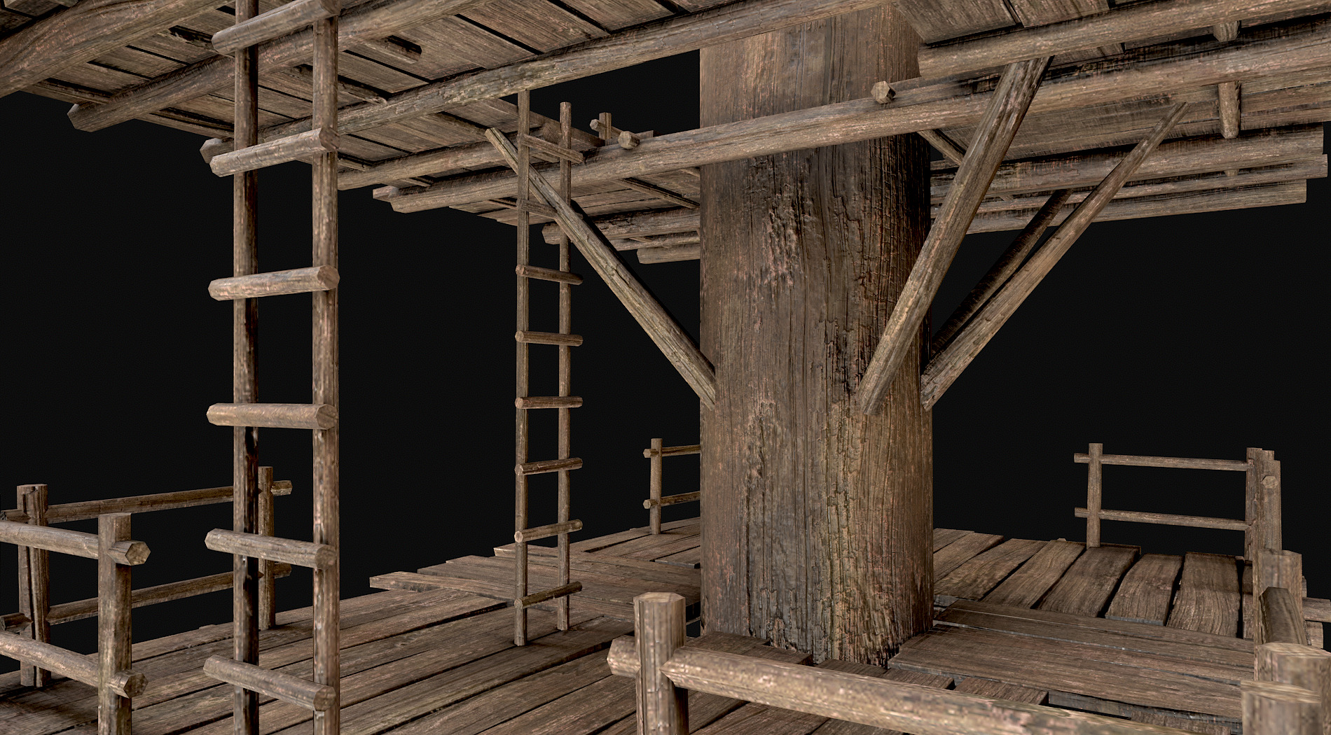 Wooden Tree House Shelters and Platforms 5 Low-poly 3D model_4