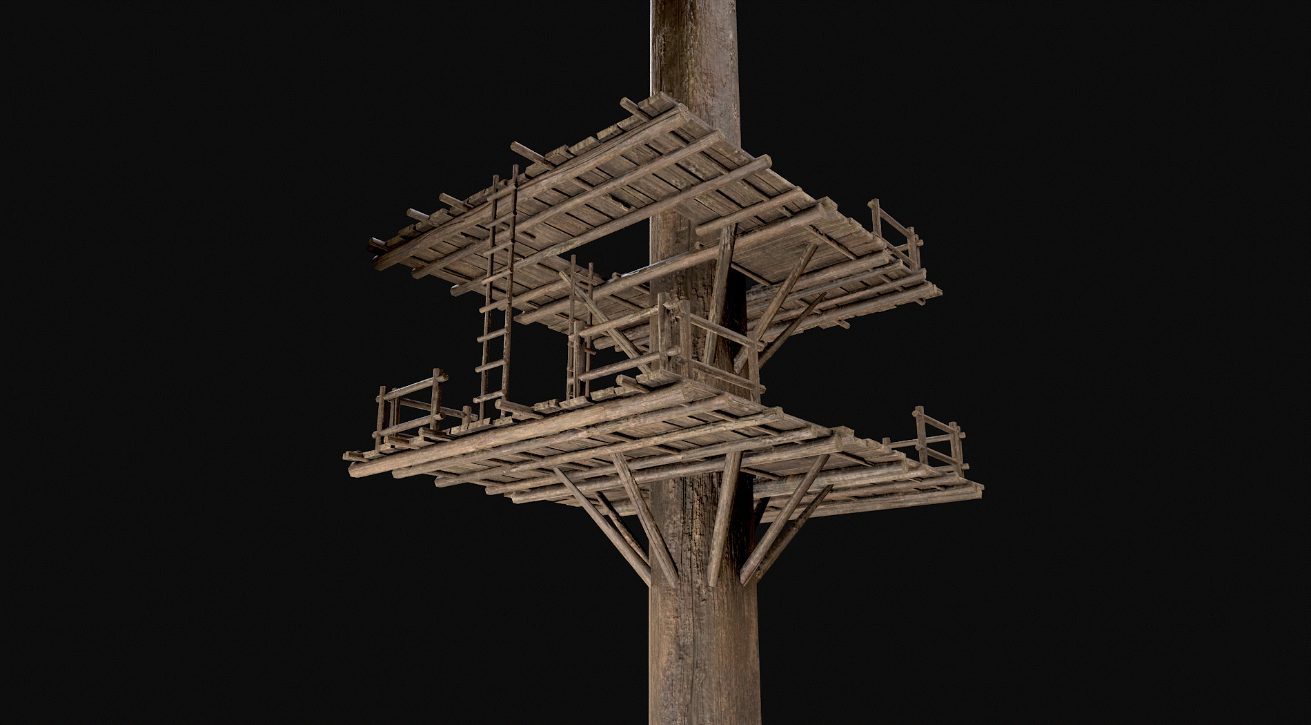 Wooden Tree House Shelters and Platforms 5 Low-poly 3D model_1