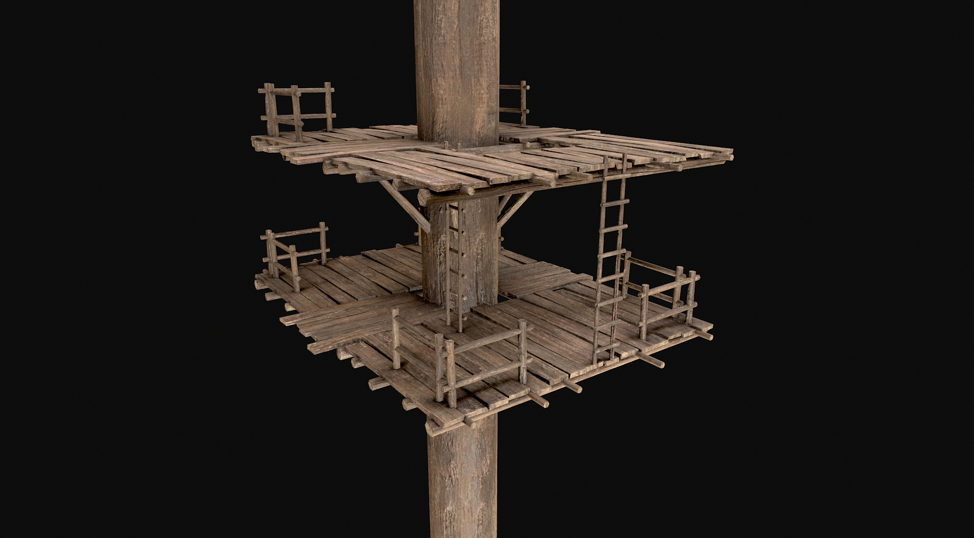 Wooden Tree House Shelters and Platforms 5 Low-poly 3D model_2