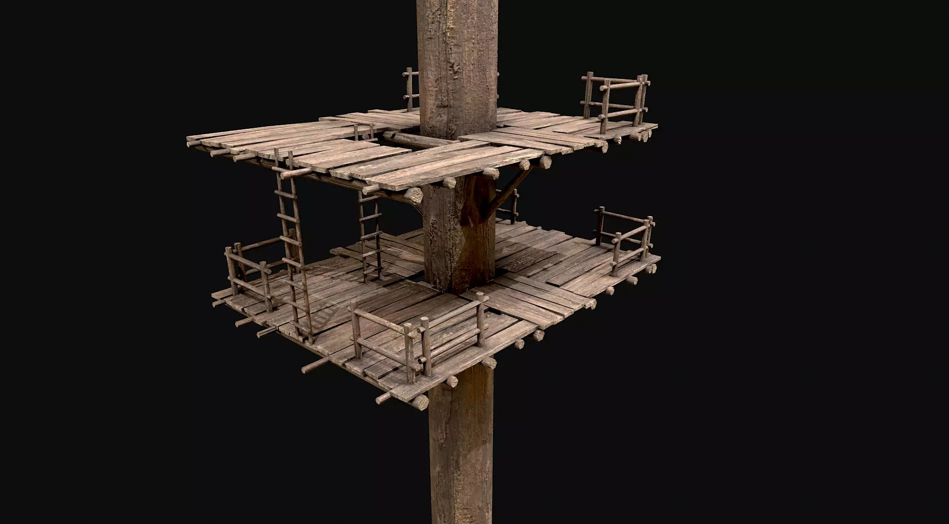 Wooden Tree House Shelters and Platforms 5 Low-poly 3D model_0