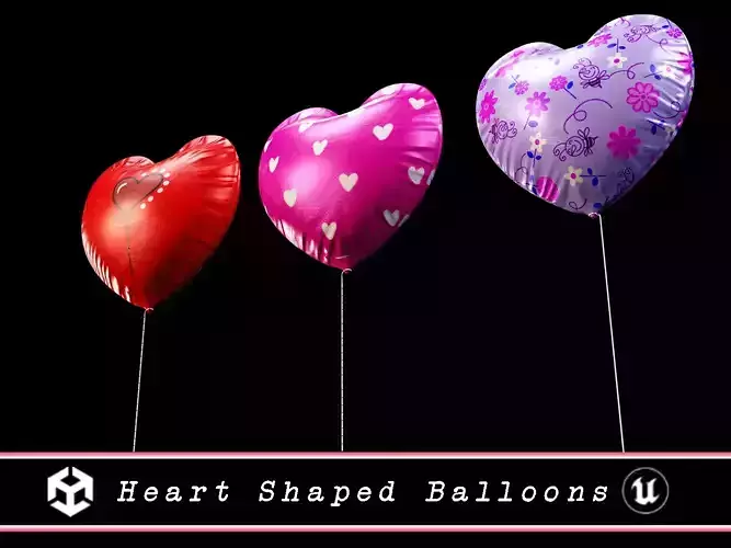 Heart Shaped Balloons Low-poly 3D model