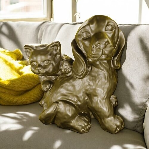 basset hound and his friend the cat 3D print model