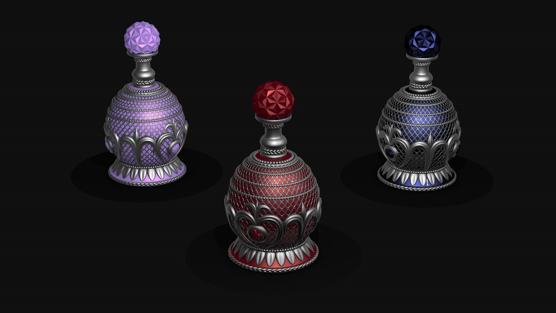 Vintage Perfume Bottle Red 3D model_2