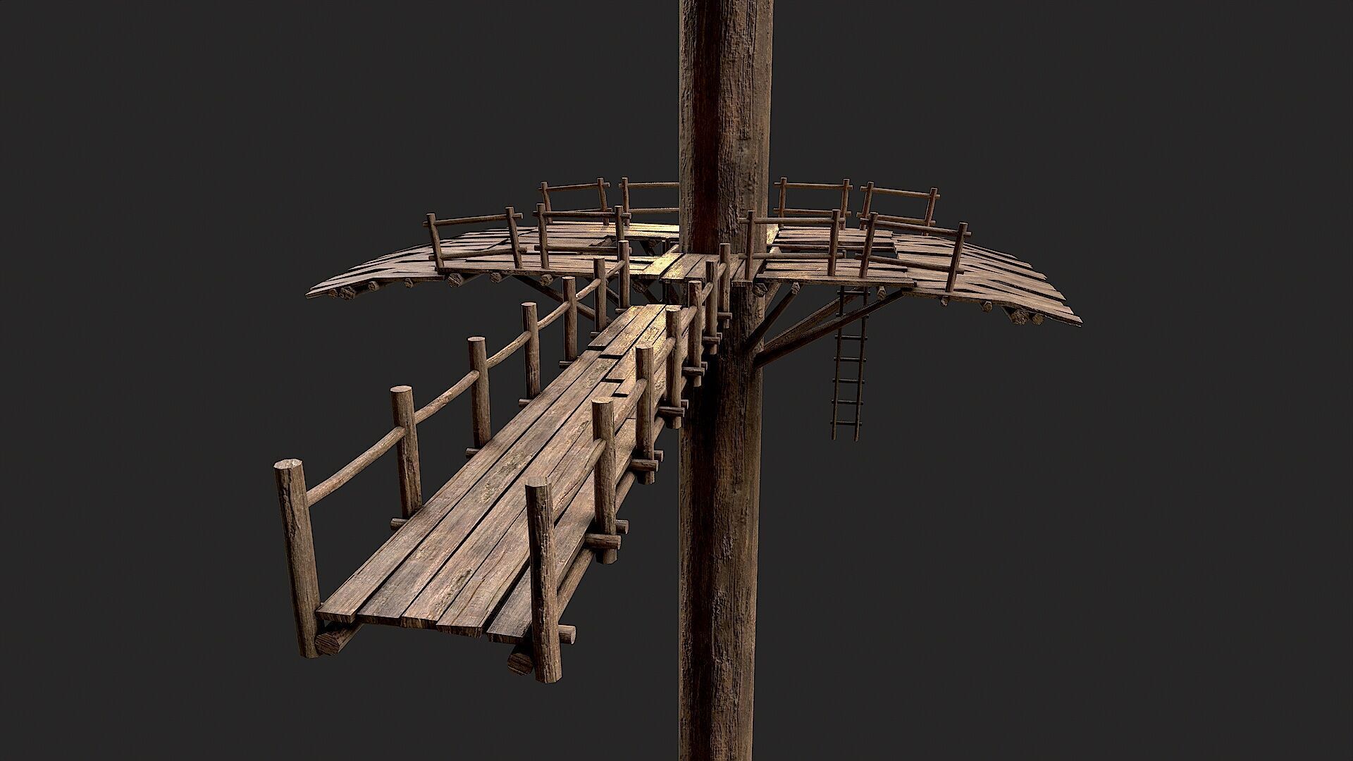 Wooden Tree House Shelters and Platforms 9 Low-poly 3D model_1