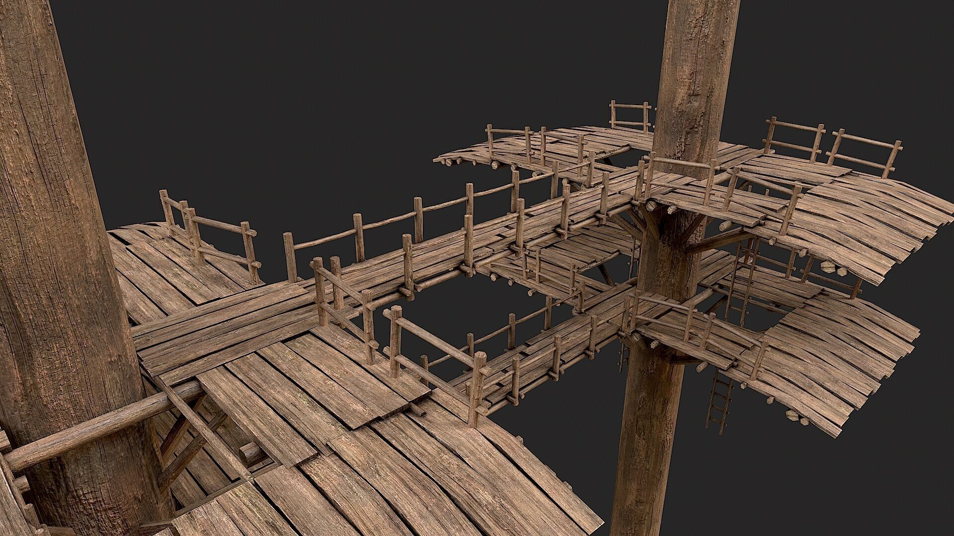 Wooden Tree House Shelters and Platforms 9 Low-poly 3D model_4