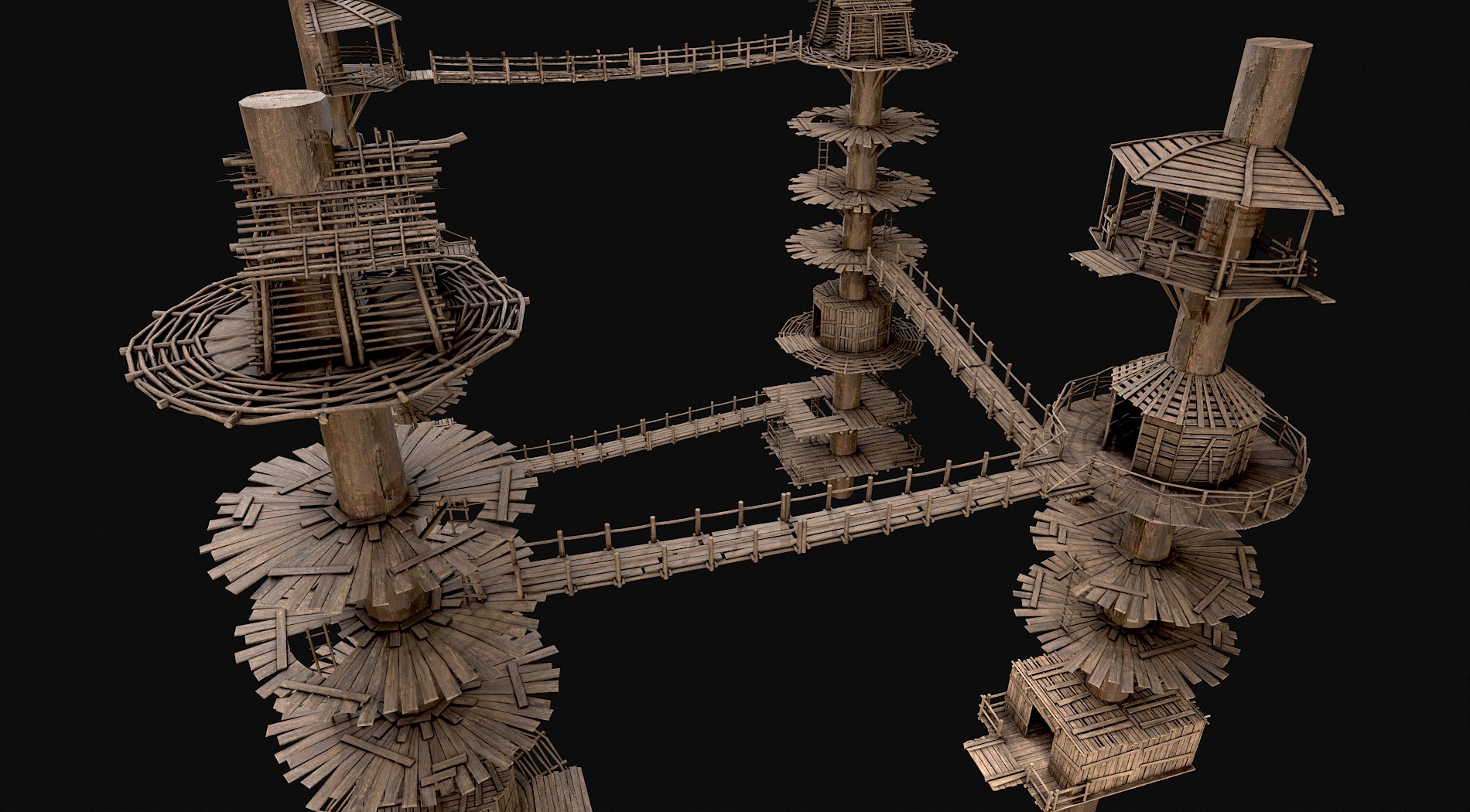 Wooden Tree House Shelters and Platforms 3D Model Collection_1