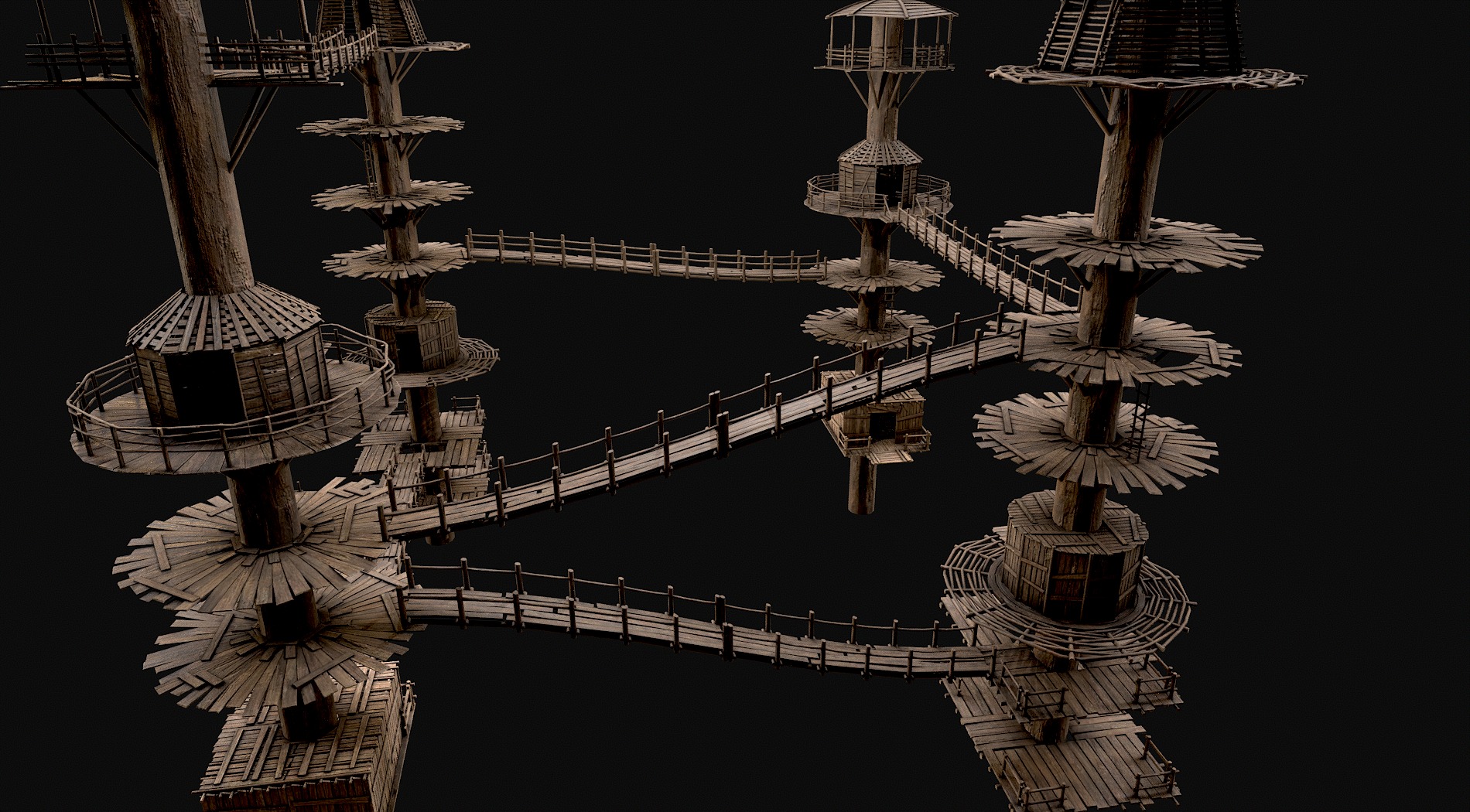 Wooden Tree House Shelters and Platforms 3D Model Collection_5