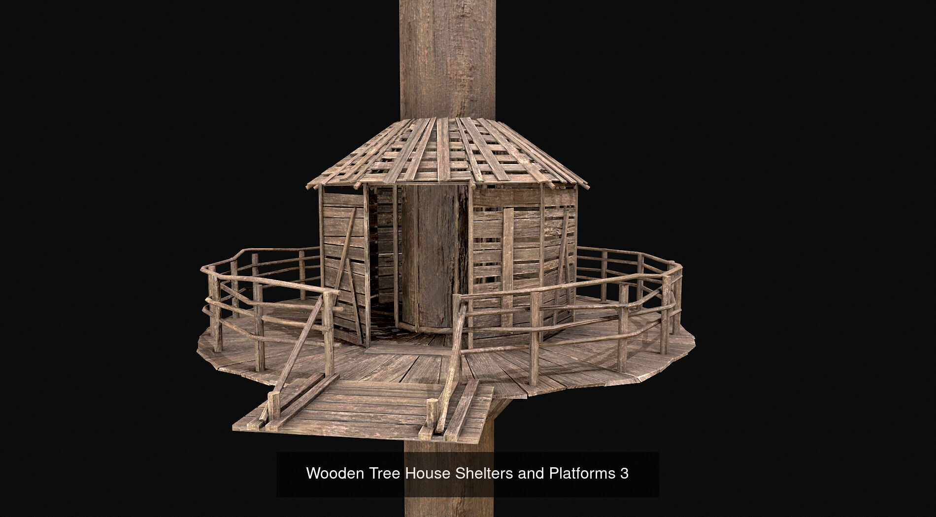 Wooden Tree House Shelters and Platforms 3D Model Collection_11