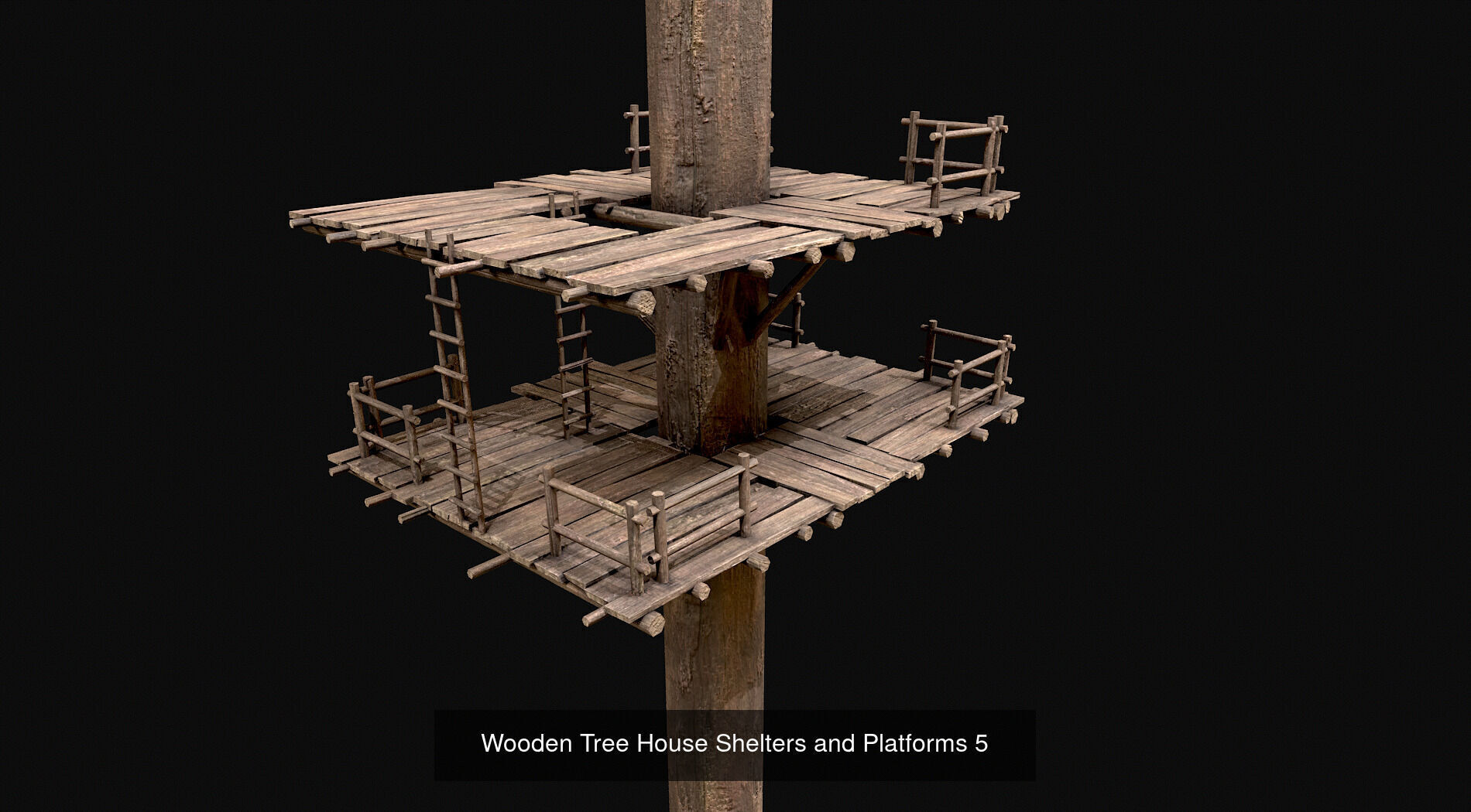 Wooden Tree House Shelters and Platforms 3D Model Collection_13