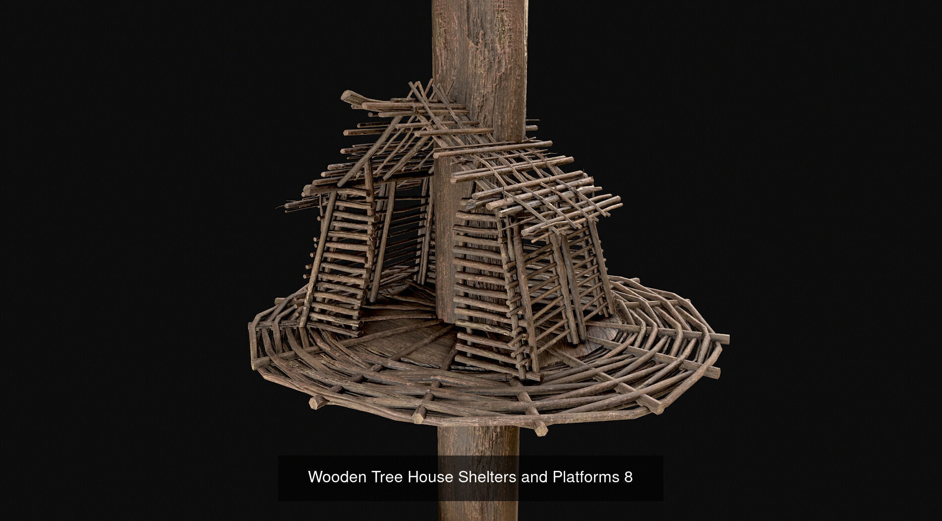 Wooden Tree House Shelters and Platforms 3D Model Collection_16