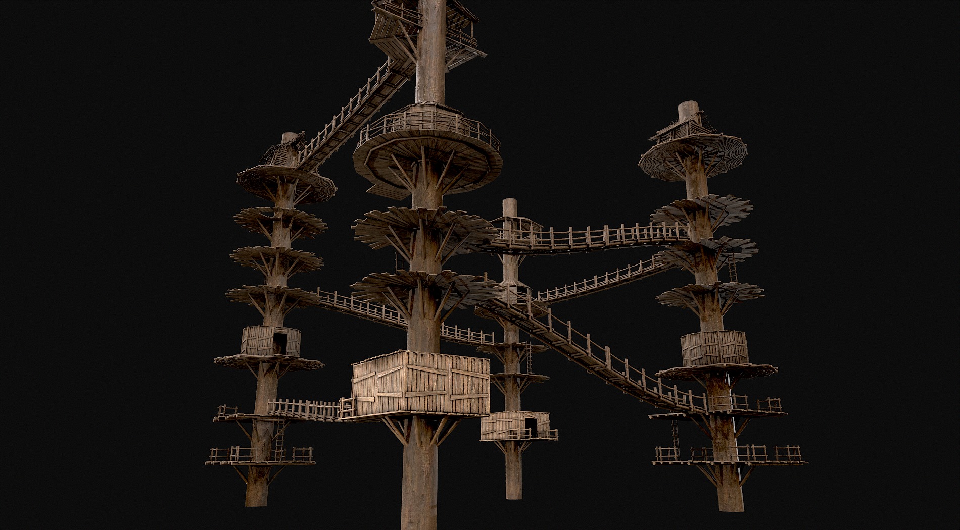 Wooden Tree House Shelters and Platforms 3D Model Collection_6