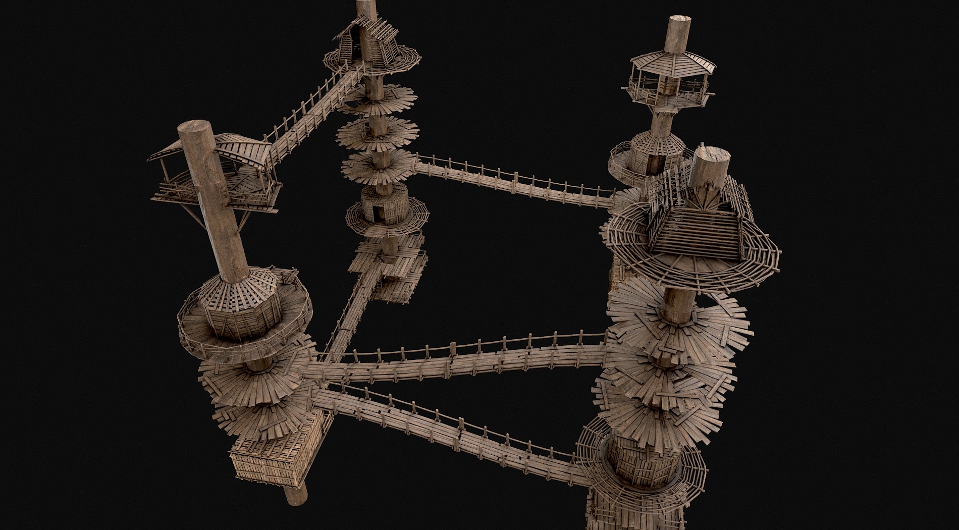 Wooden Tree House Shelters and Platforms 3D Model Collection_3