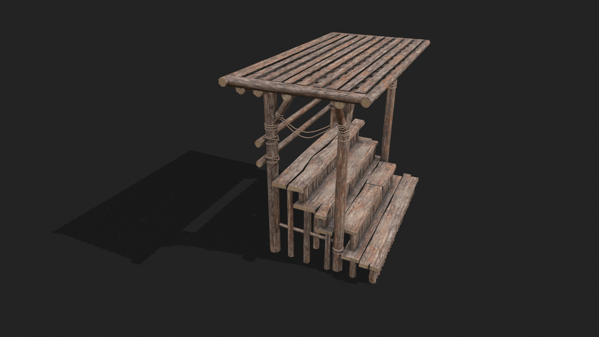 Medieval Wooden Bleacher Tribune 1 Low-poly 3D model_2