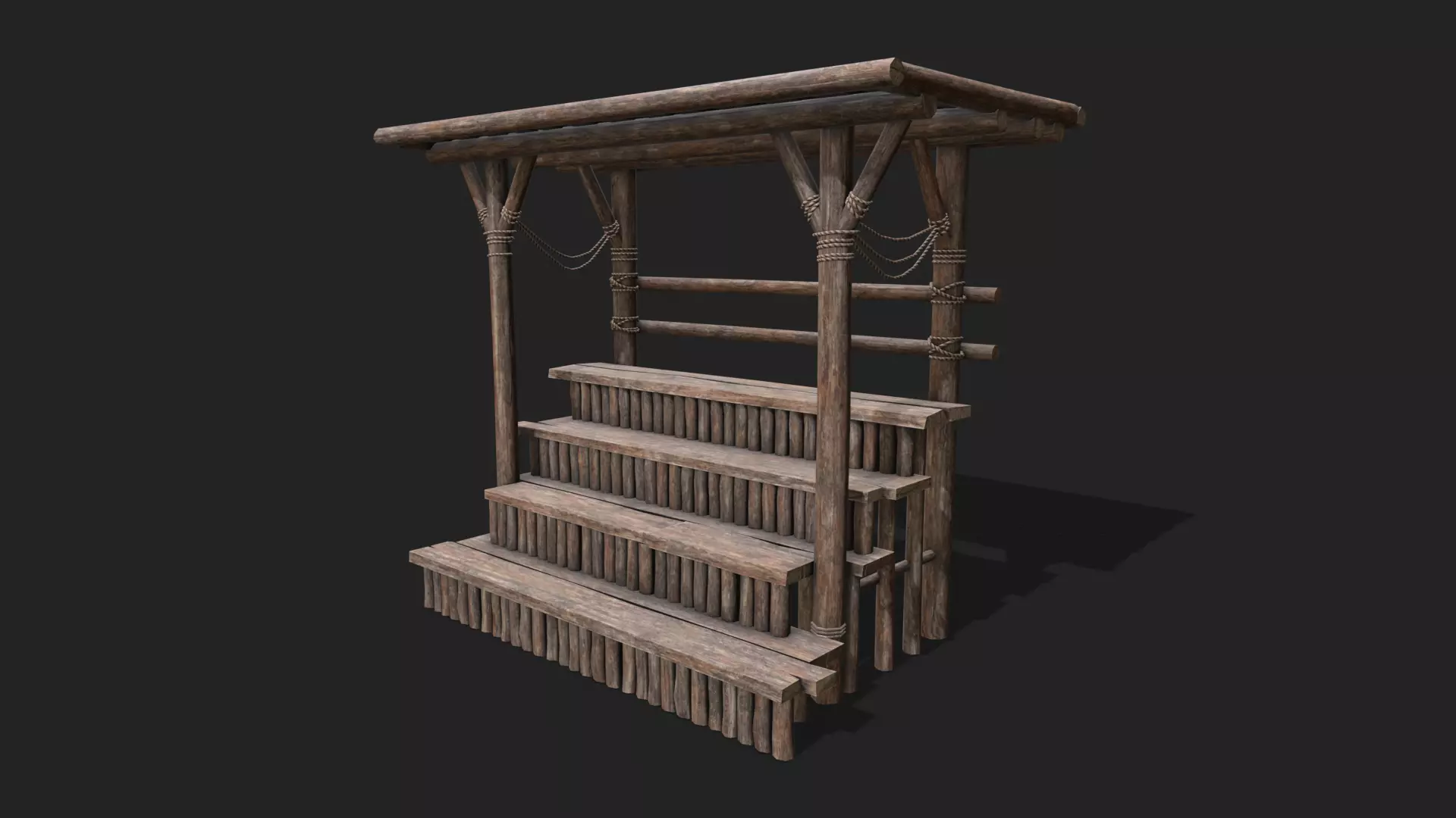 Medieval Wooden Bleacher Tribune 1 Low-poly 3D model_0