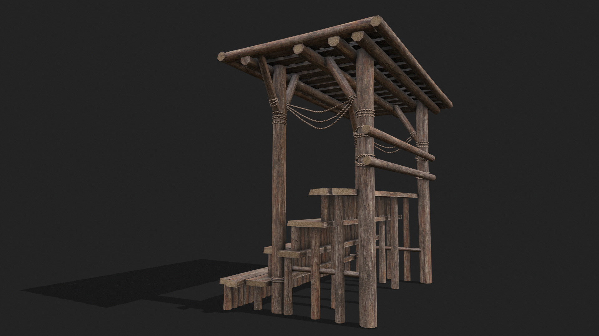 Medieval Wooden Bleacher Tribune 1 Low-poly 3D model_3