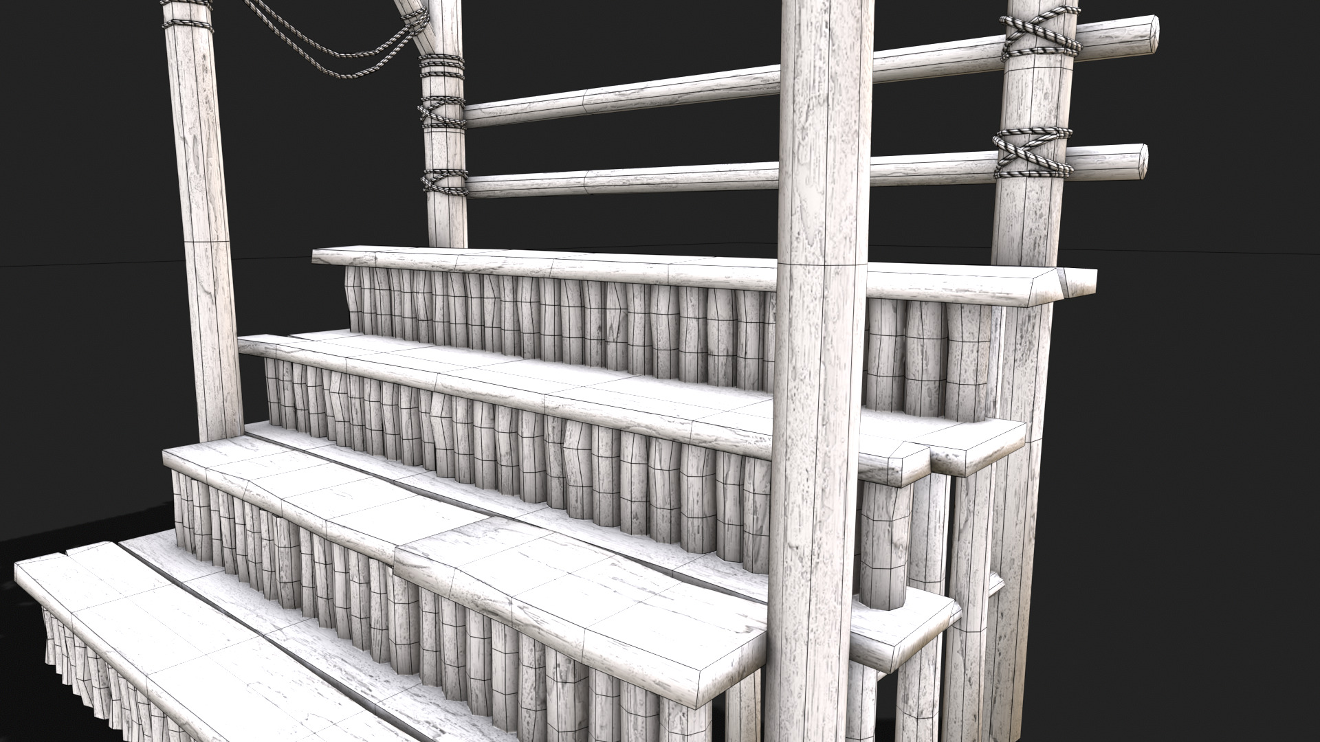 Medieval Wooden Bleacher Tribune 1 Low-poly 3D model_5