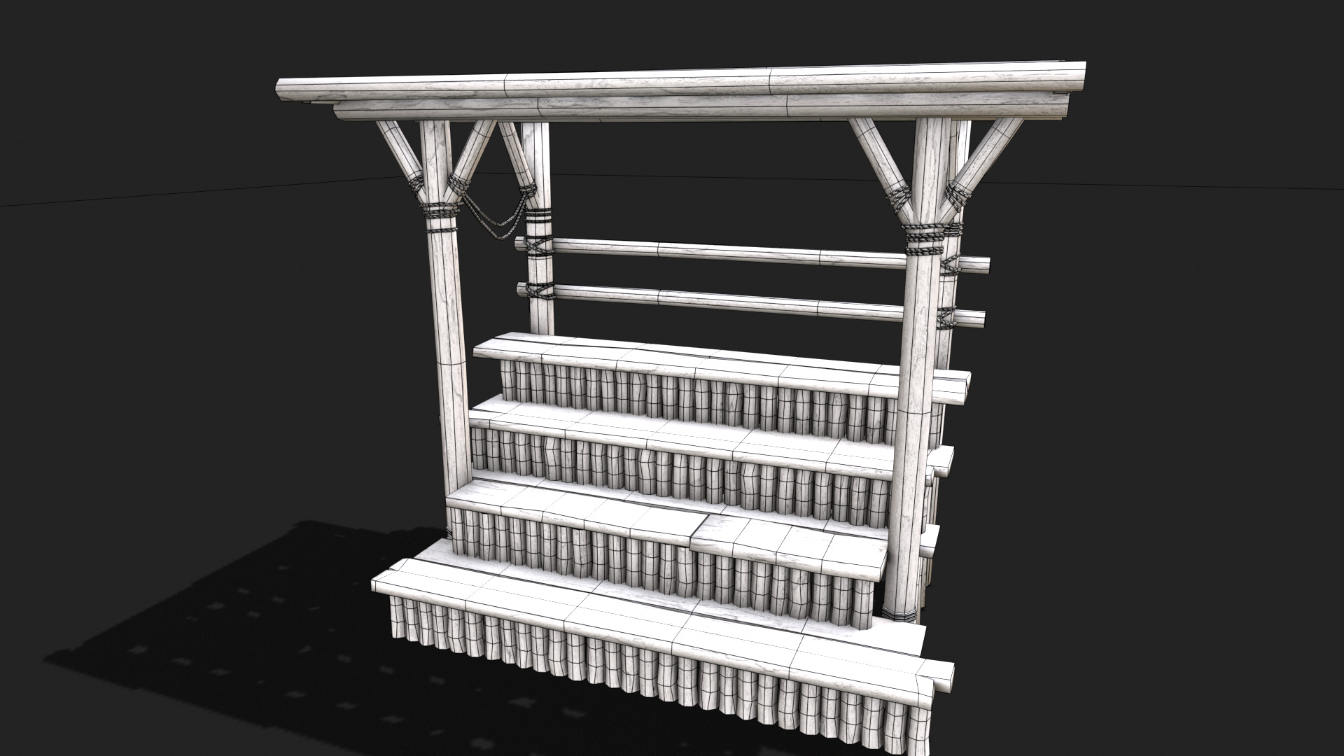 Medieval Wooden Bleacher Tribune 1 Low-poly 3D model_6