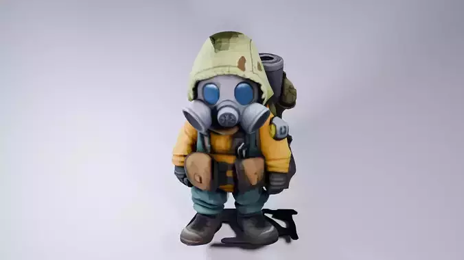 Dystopian NPC Survivor 3D Model - Gas Mask Fighter