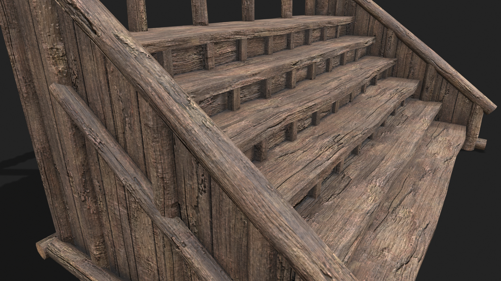 Medieval Wooden Bleacher Tribune 2 Low-poly 3D model_5
