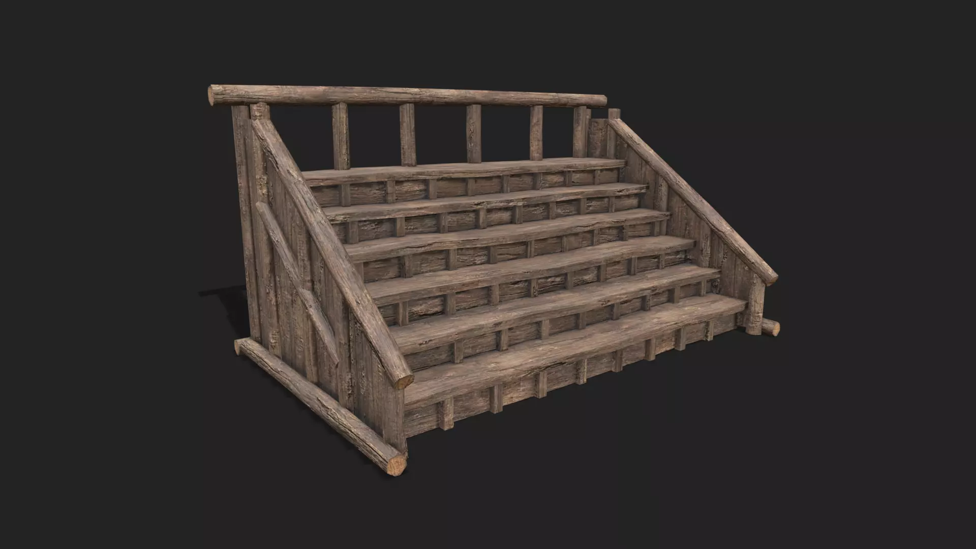 Medieval Wooden Bleacher Tribune 2 Low-poly 3D model_0