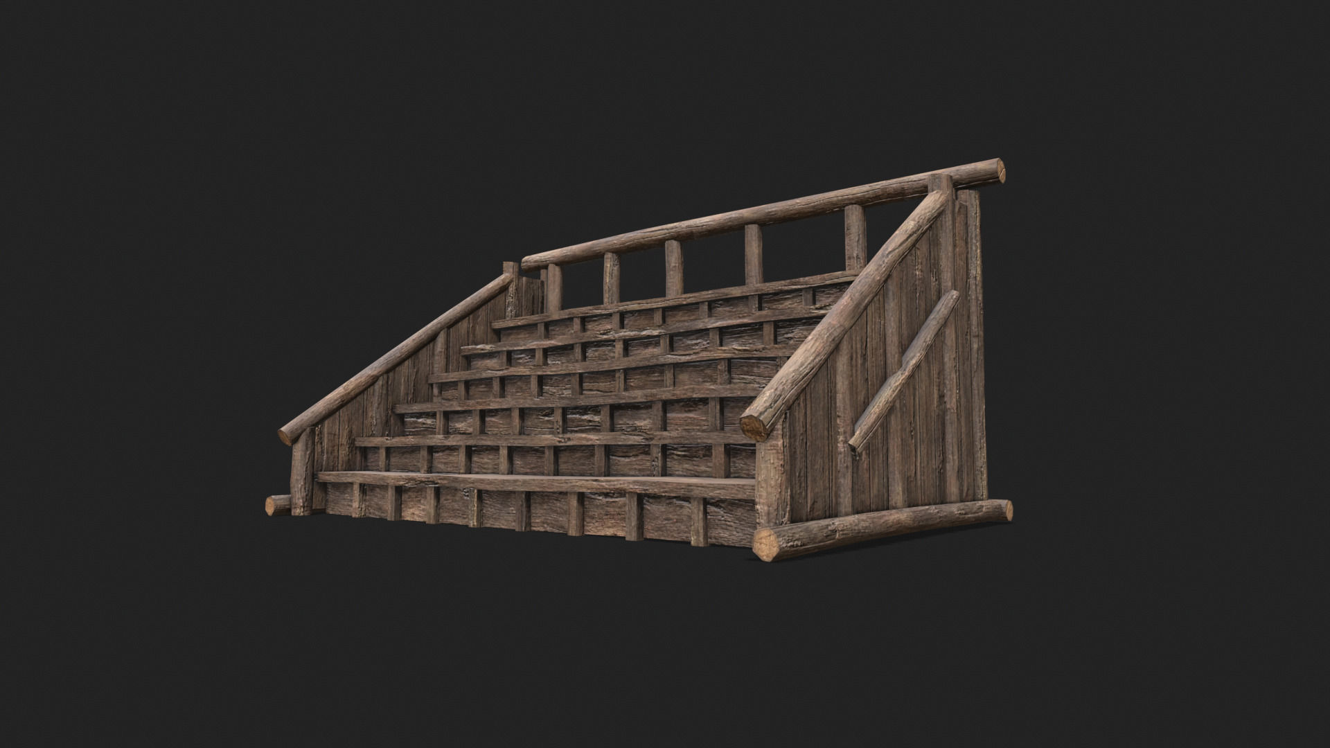 Medieval Wooden Bleacher Tribune 2 Low-poly 3D model_4
