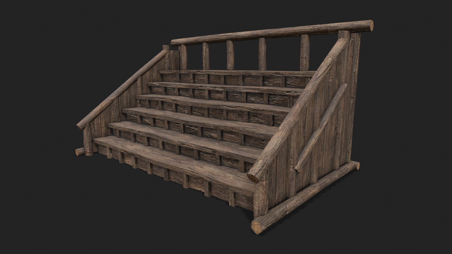 Medieval Wooden Bleacher Tribune 2 Low-poly 3D model_1