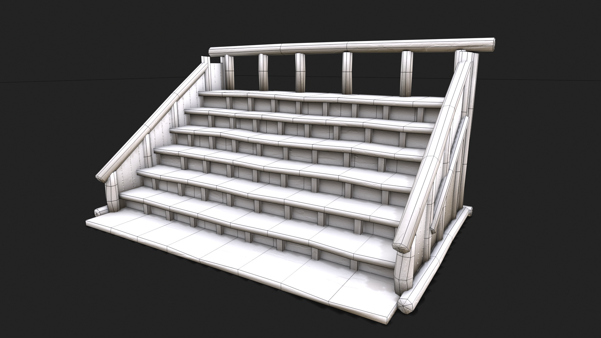 Medieval Wooden Bleacher Tribune 2 Low-poly 3D model_6