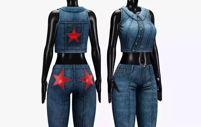 Womens Cowgirl Set - Denim Vest and Pants