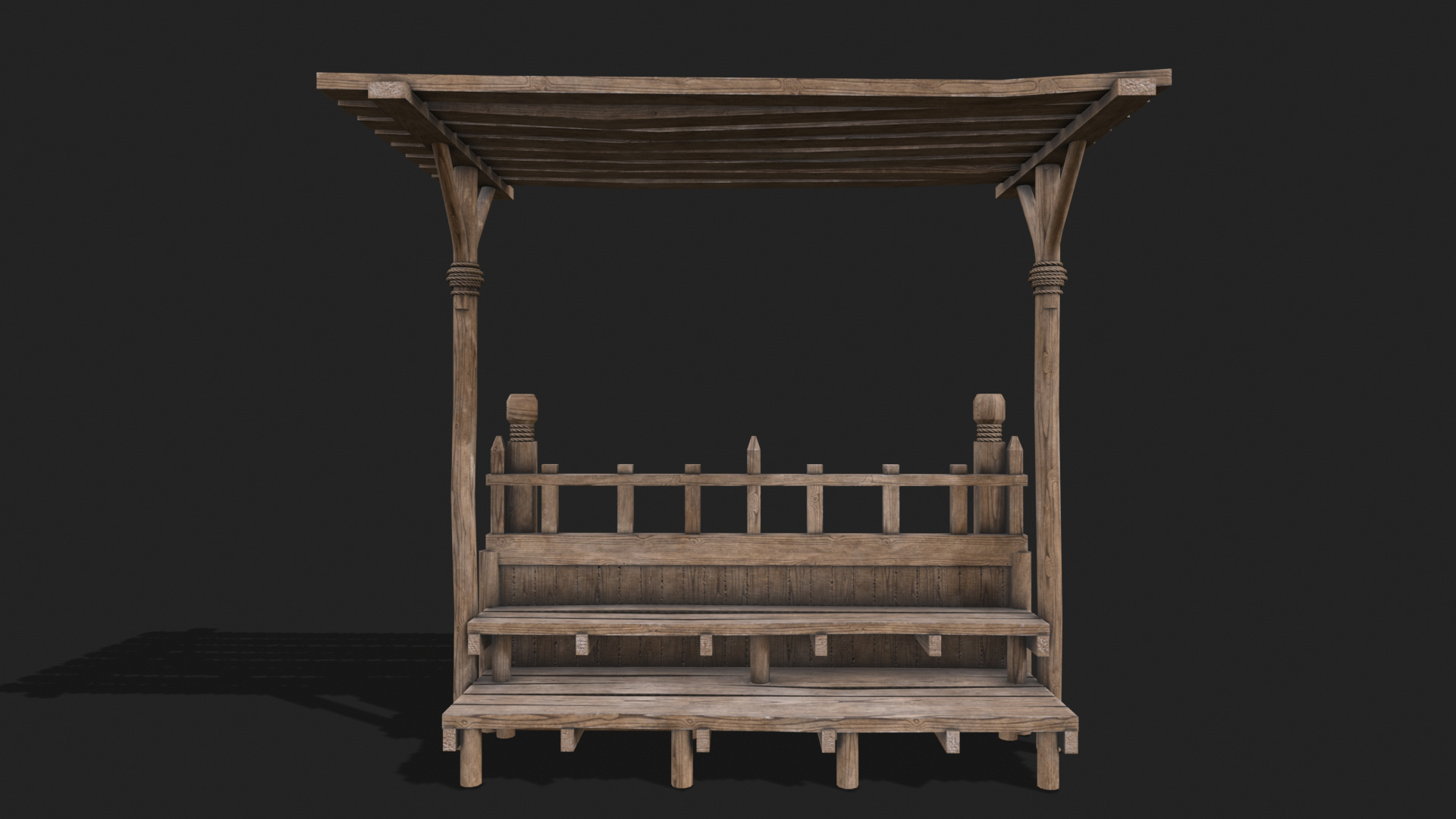 Medieval Wooden Bleacher Tribune 3  Low-poly 3D model_4