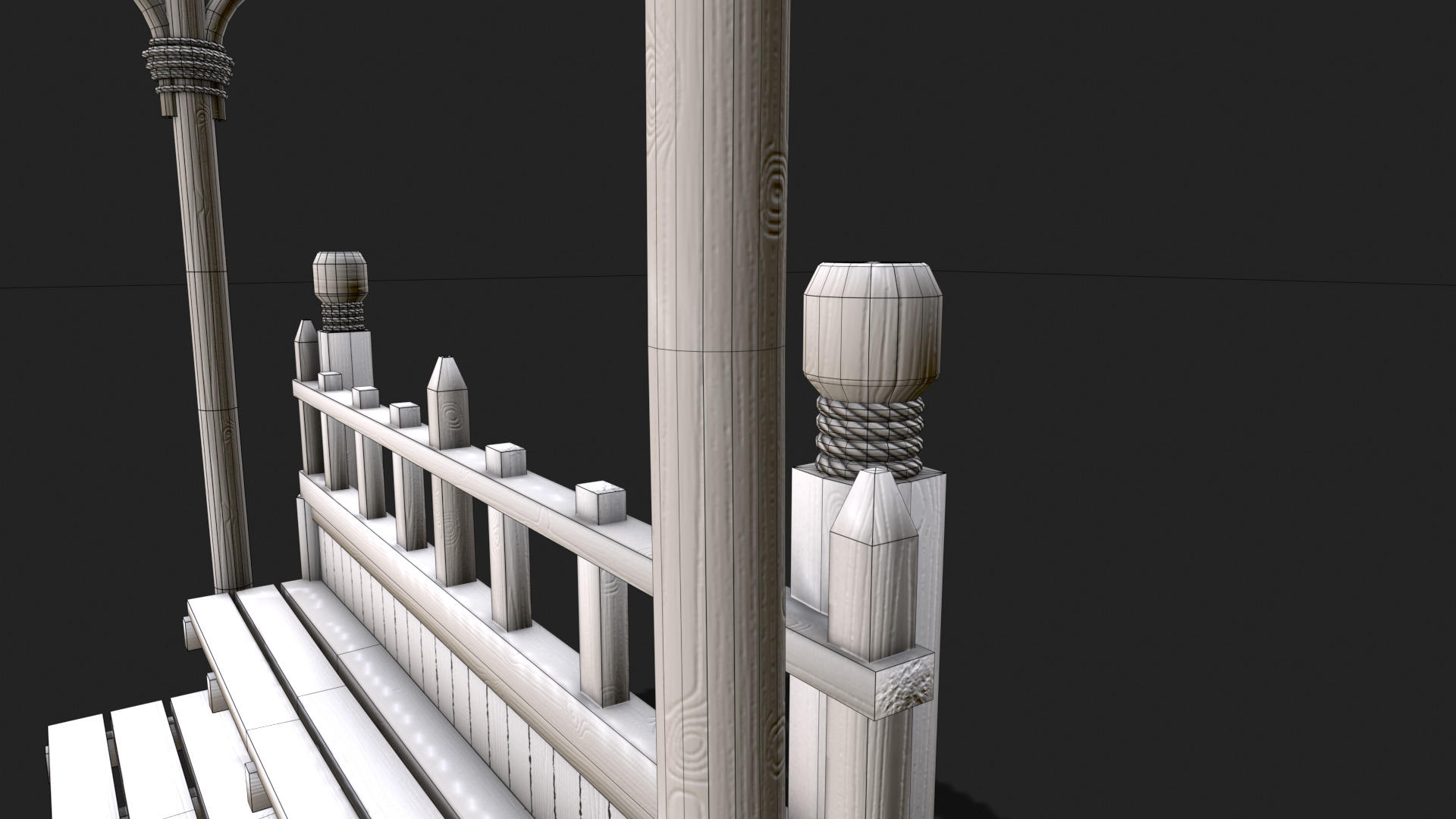 Medieval Wooden Bleacher Tribune 3  Low-poly 3D model_7