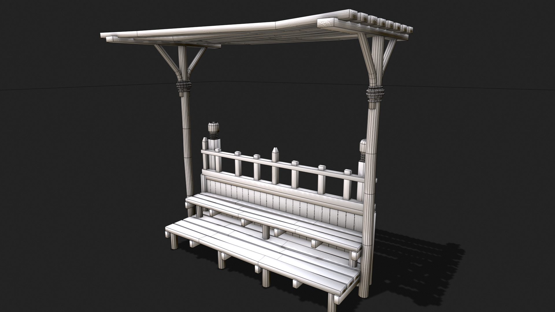 Medieval Wooden Bleacher Tribune 3  Low-poly 3D model_6