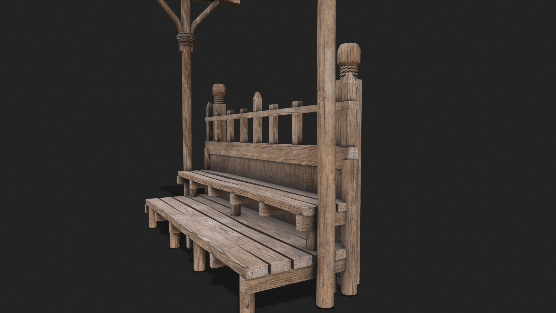 Medieval Wooden Bleacher Tribune 3  Low-poly 3D model_3