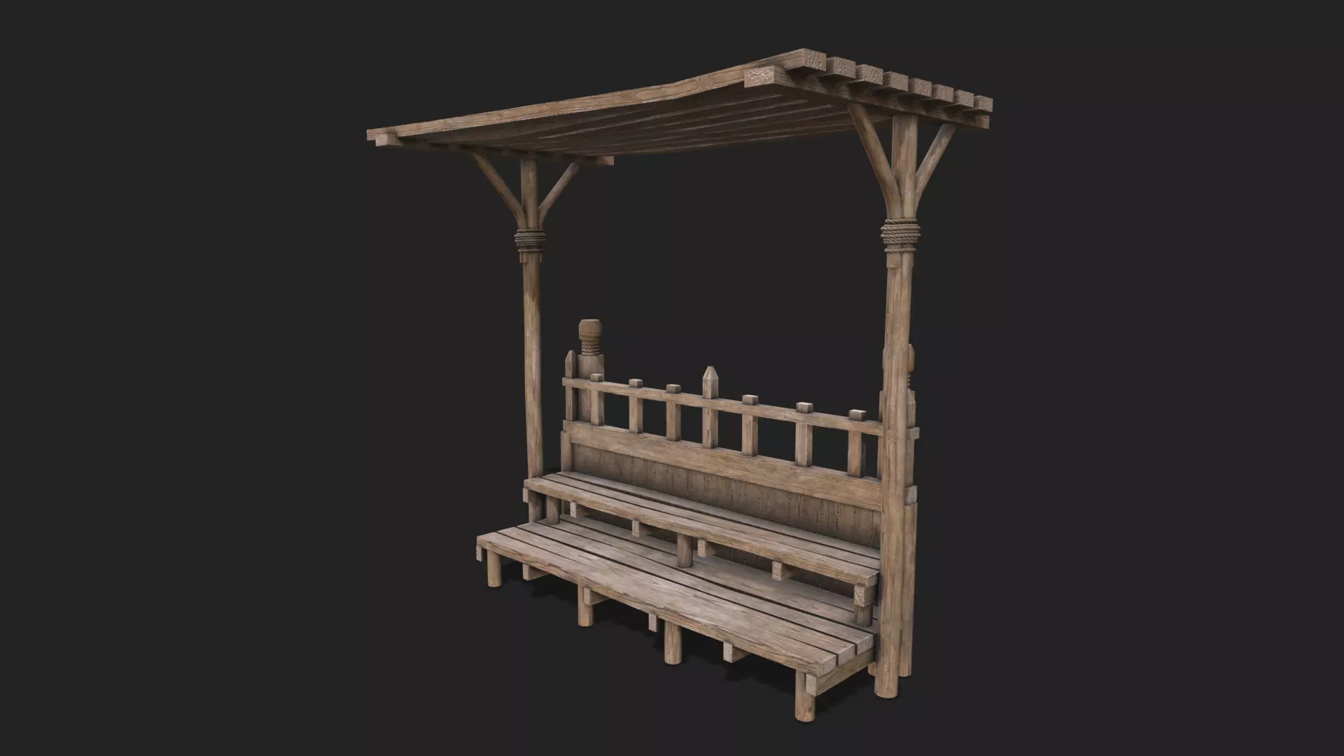 Medieval Wooden Bleacher Tribune 3  Low-poly 3D model_0