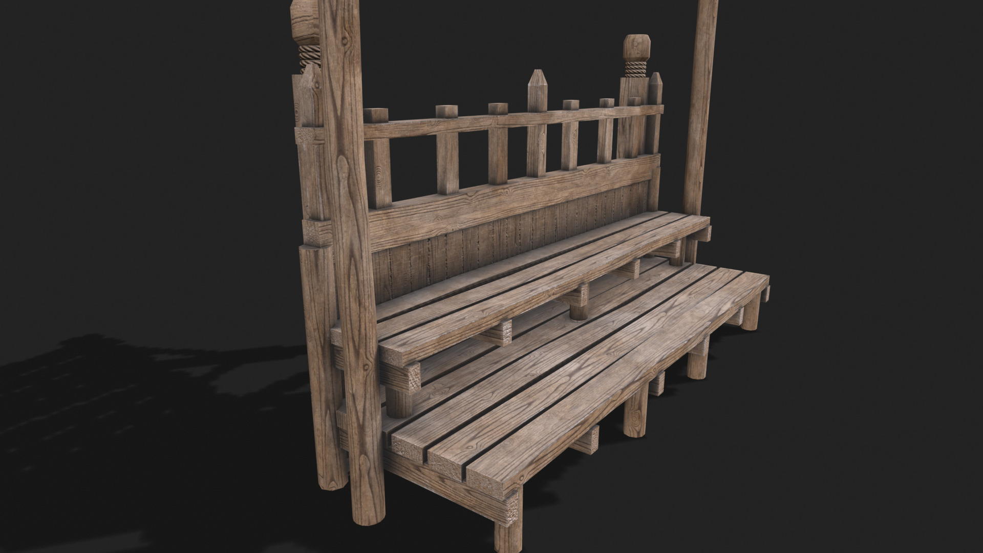 Medieval Wooden Bleacher Tribune 3  Low-poly 3D model_1